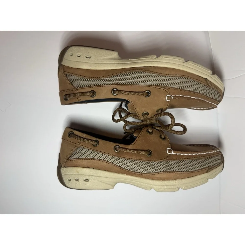West Marine Mens Classic Comfort Mocs Tan Leather Boat Shoes Men's Size 7